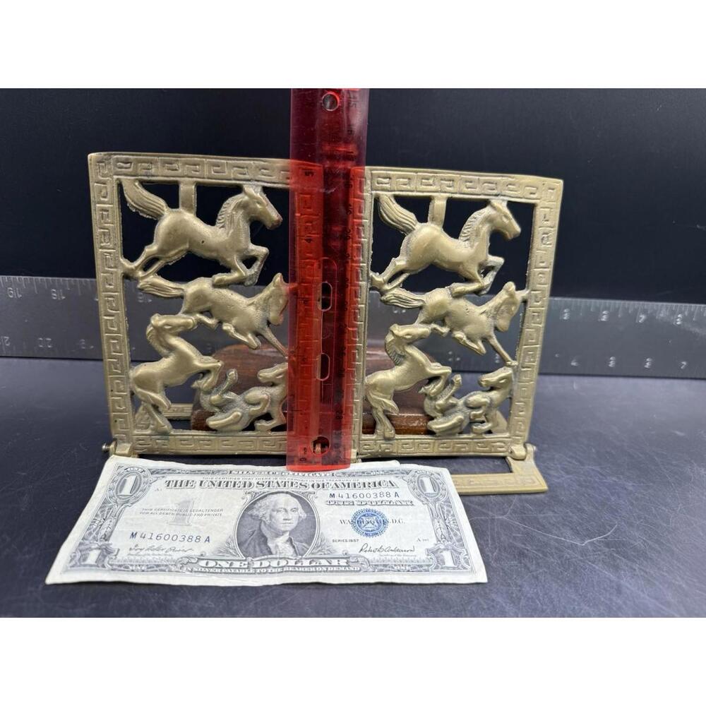 Vintage Pair BRASS COLLAPSIBLE HORSE BOOKENDS, 6 3/4" X 4 1/8" - Picture 6 of 15